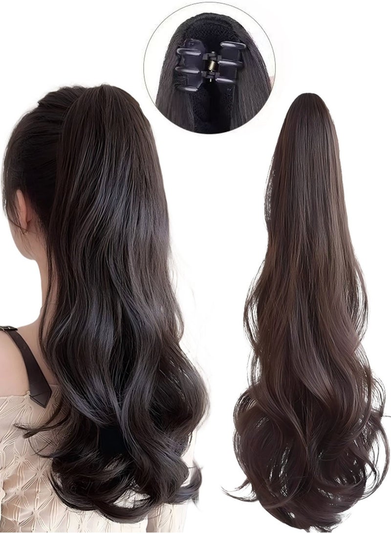 Long Wavy Ponytail Extensions Mini Claw Clip Natural Ponytail Wig Hair Extension Synthetic Hairpiece for Women Girls Party Hairstyle Soft Daily Use 50CM - black - Image 1